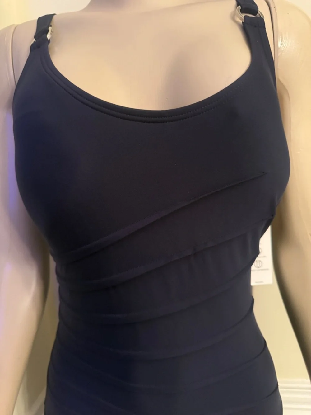 Classic Navy Blue One-Piece Swim Suit with Sculpting Seams - Picture 2 of 6